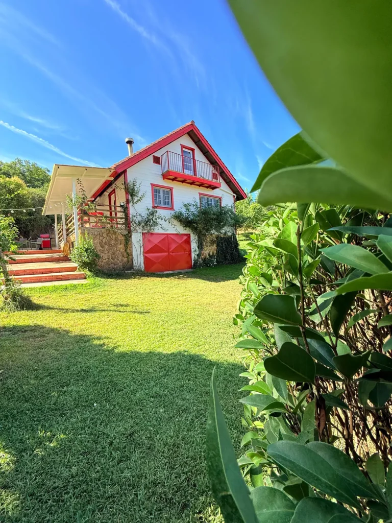 Vista de la casa desde el jardín con césped